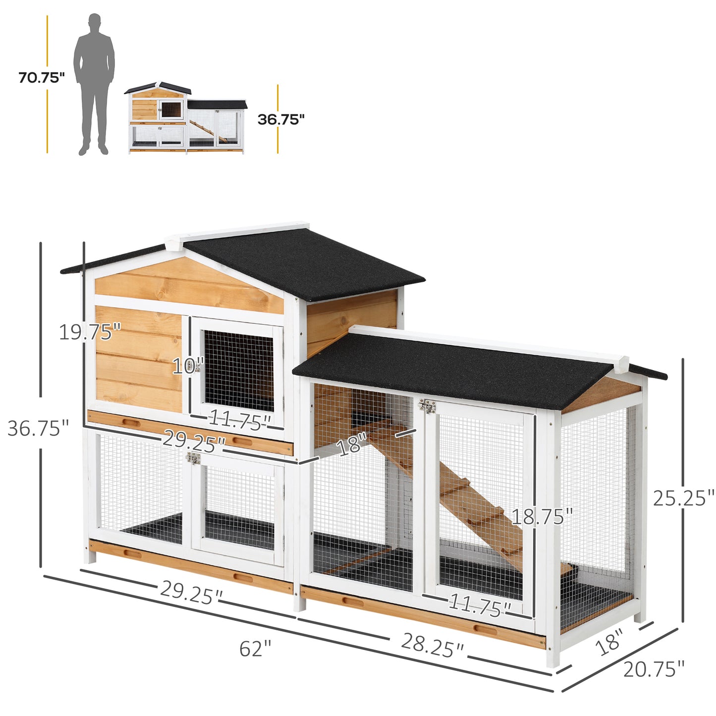 2 Storey Rabbit Hut Wooden Bunny Small Animal House With Ramp