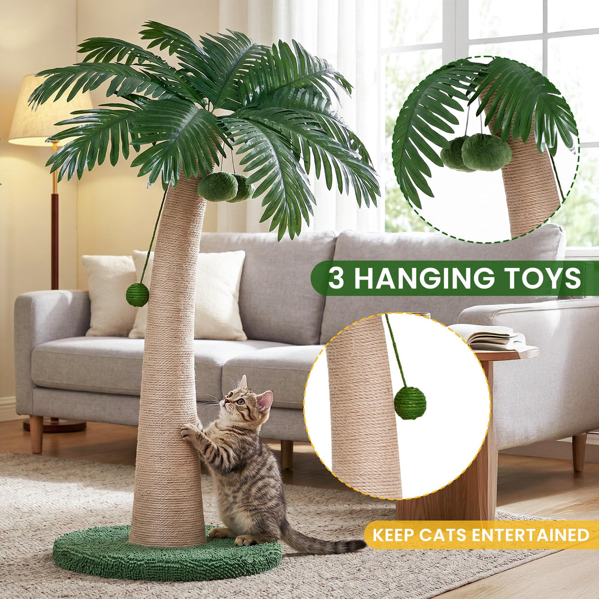 43 Inch Tall Cat Scratching Post For Indoor Large Cats Natural
