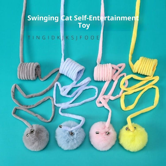 Cat Toy Suction Cup Spring Rabbit Fur Ball Retractable Elastic Rope