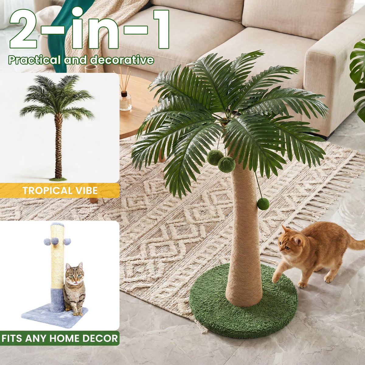 43 Inch Tall Cat Scratching Post For Indoor Large Cats Natural