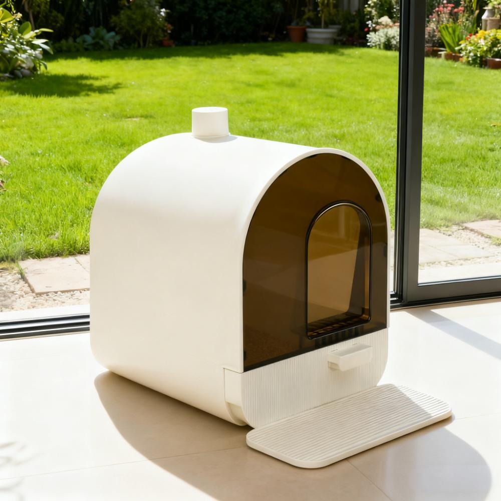 White Cat Litter Box With Lid With Scoop And Filter