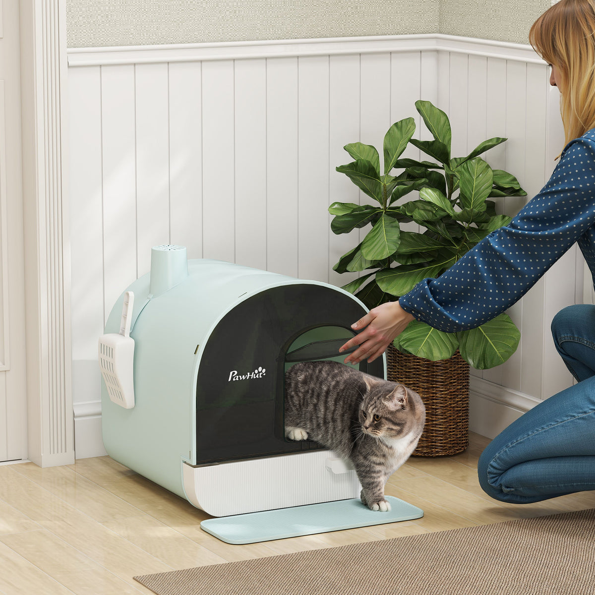 Fully Enclosed Cat Litter Box With Lid Drawer Design Covered