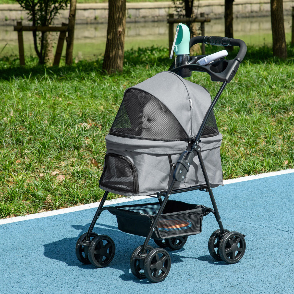 Pawhut Dog Pram Stroller Foldable Pet Pushchair With 4 Wheels