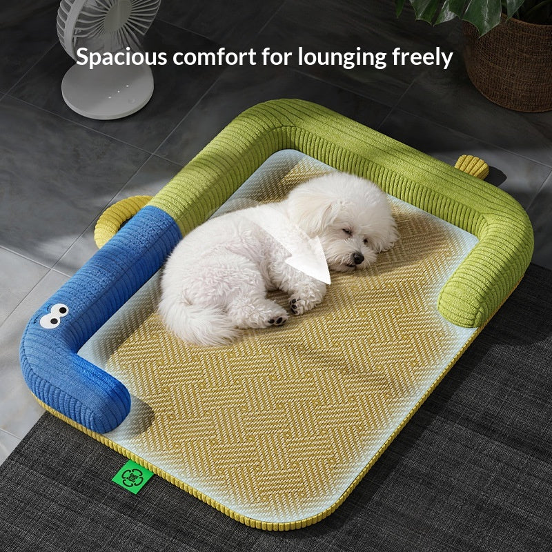 Pet Cooling Mat Rattan Weave Non-slip Cushion Color-block Neck