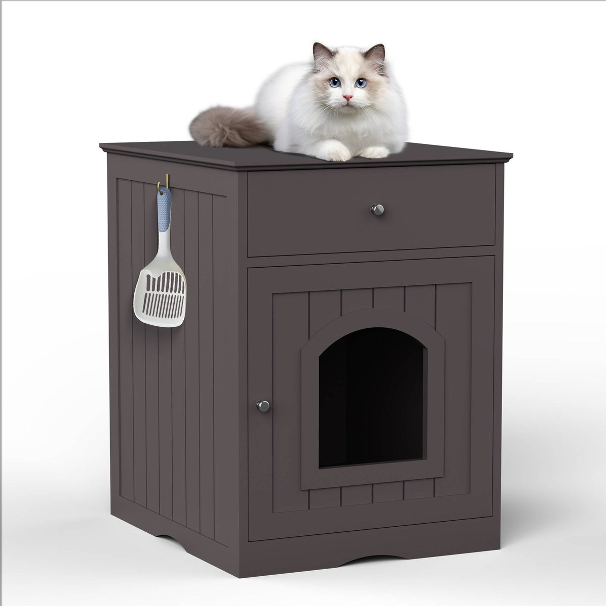 Wooden Pet House Cat Litter Box Enclosure With Drawer Side Table