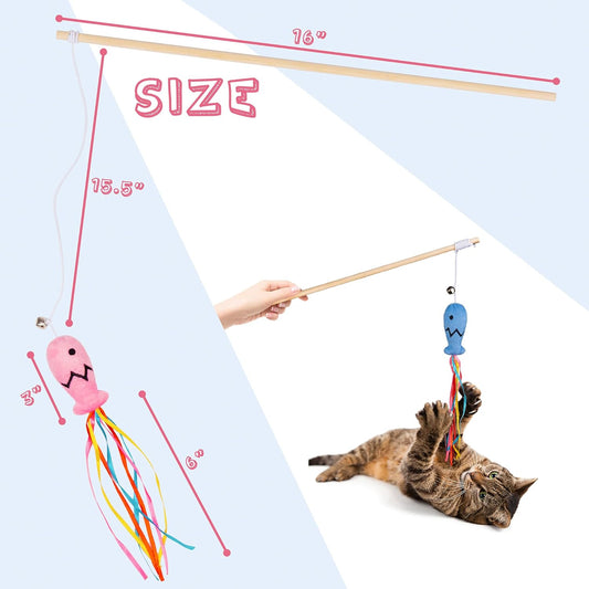 Cat Wand Toys Interactive With Catnip Fish Colorful Ribbons Bell