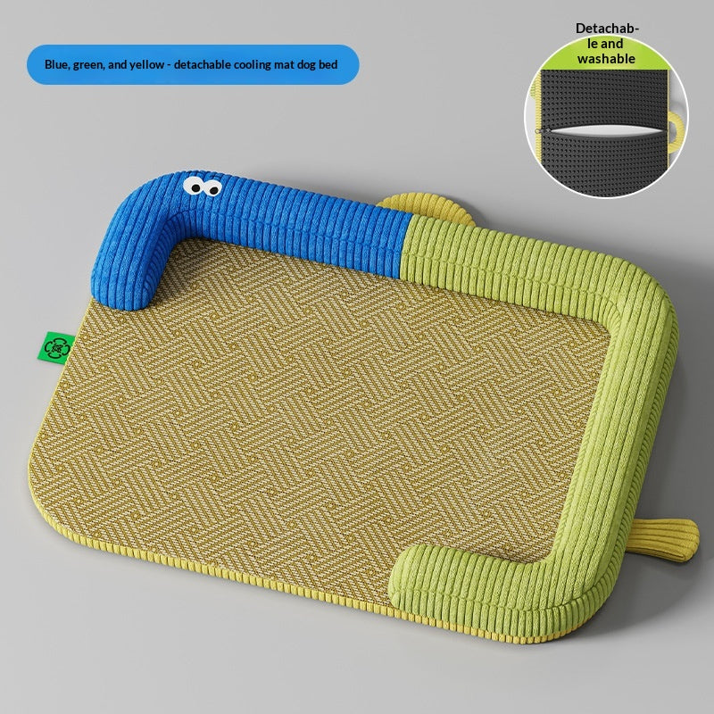 Pet Cooling Mat Rattan Weave Non-slip Cushion Color-block Neck