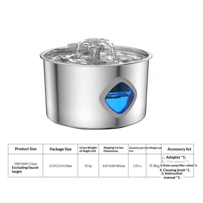 Stainless Steel Automatic Recirculating Cat Water Fountain