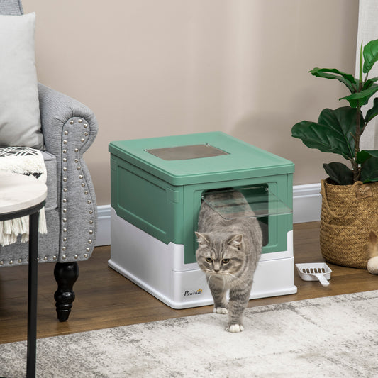 Fully Enclosed Cat Litter Box With Front Entry And Top Exit Plastic