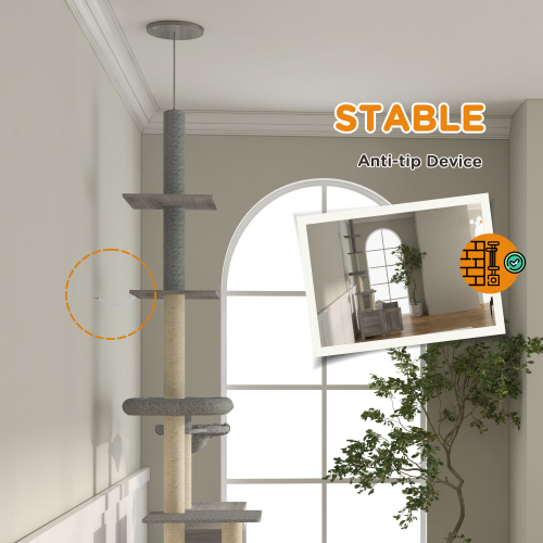 Pawhut Cat Tree With Litter Box Enclosure 2-in-1 Floor To Ceiling