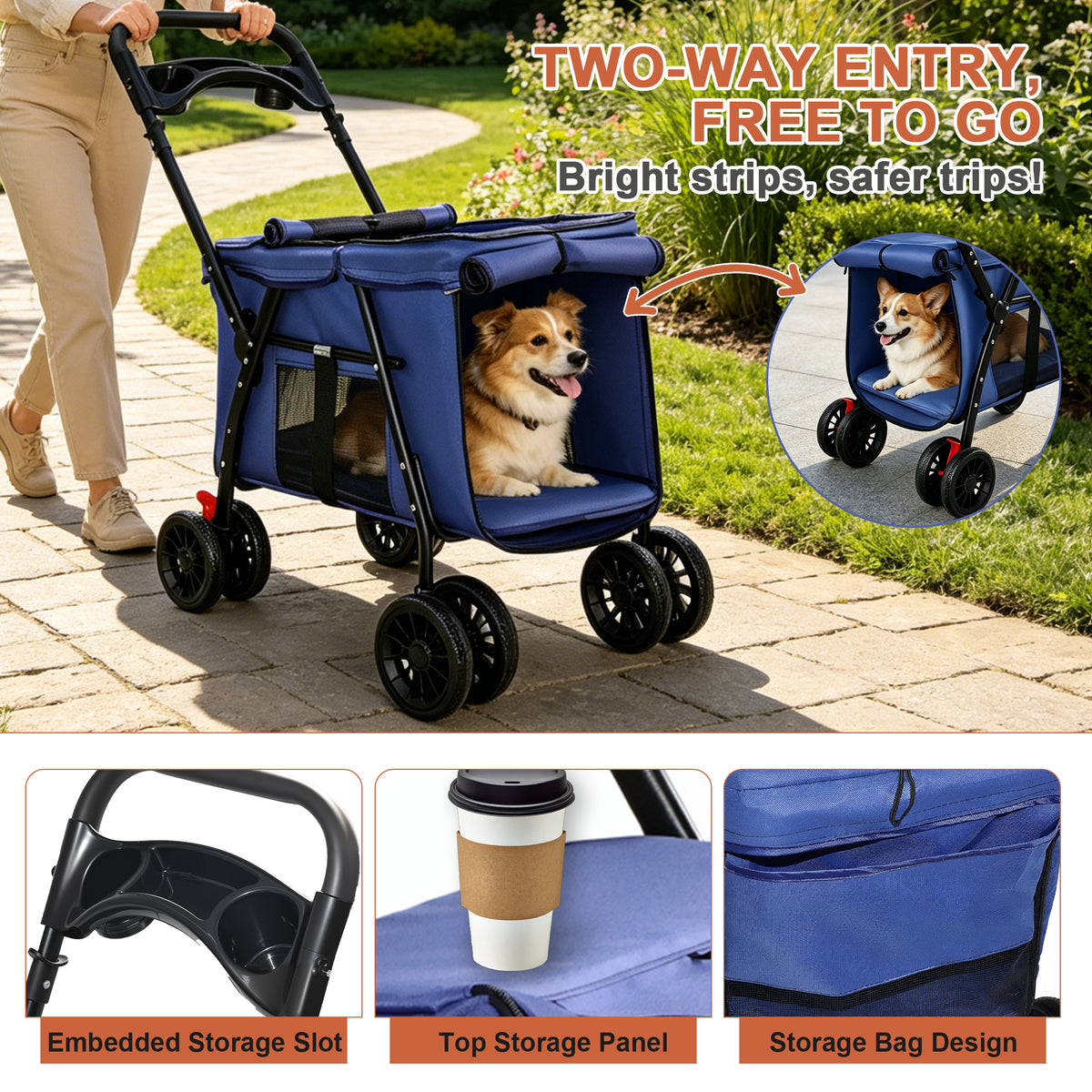 Pet Stroller Foldable 4-wheel Design Breathable Mesh Dog Cat With