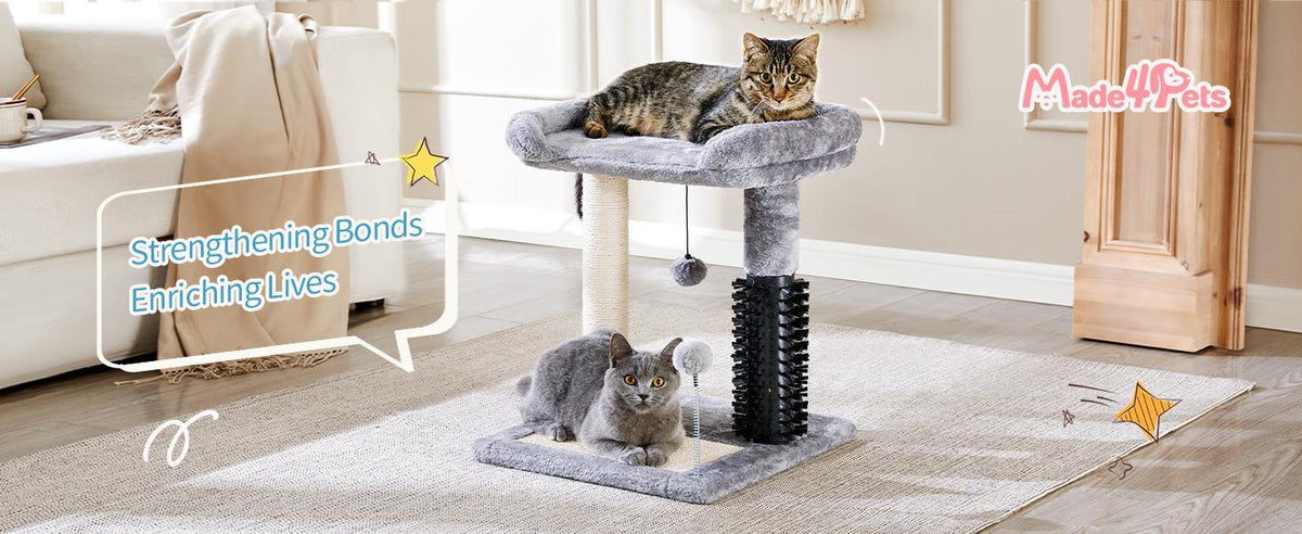 Small 4-in-1 Cat Tree Tower With Self-grooming Brush And Natural