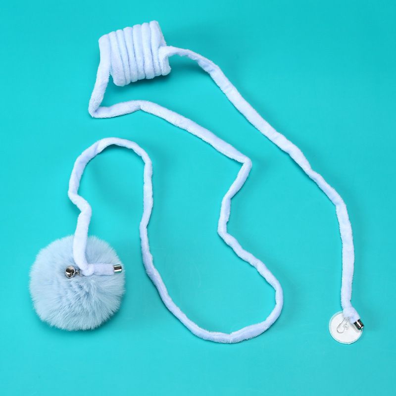 Cat Toy Suction Cup Spring Rabbit Fur Ball Retractable Elastic Rope