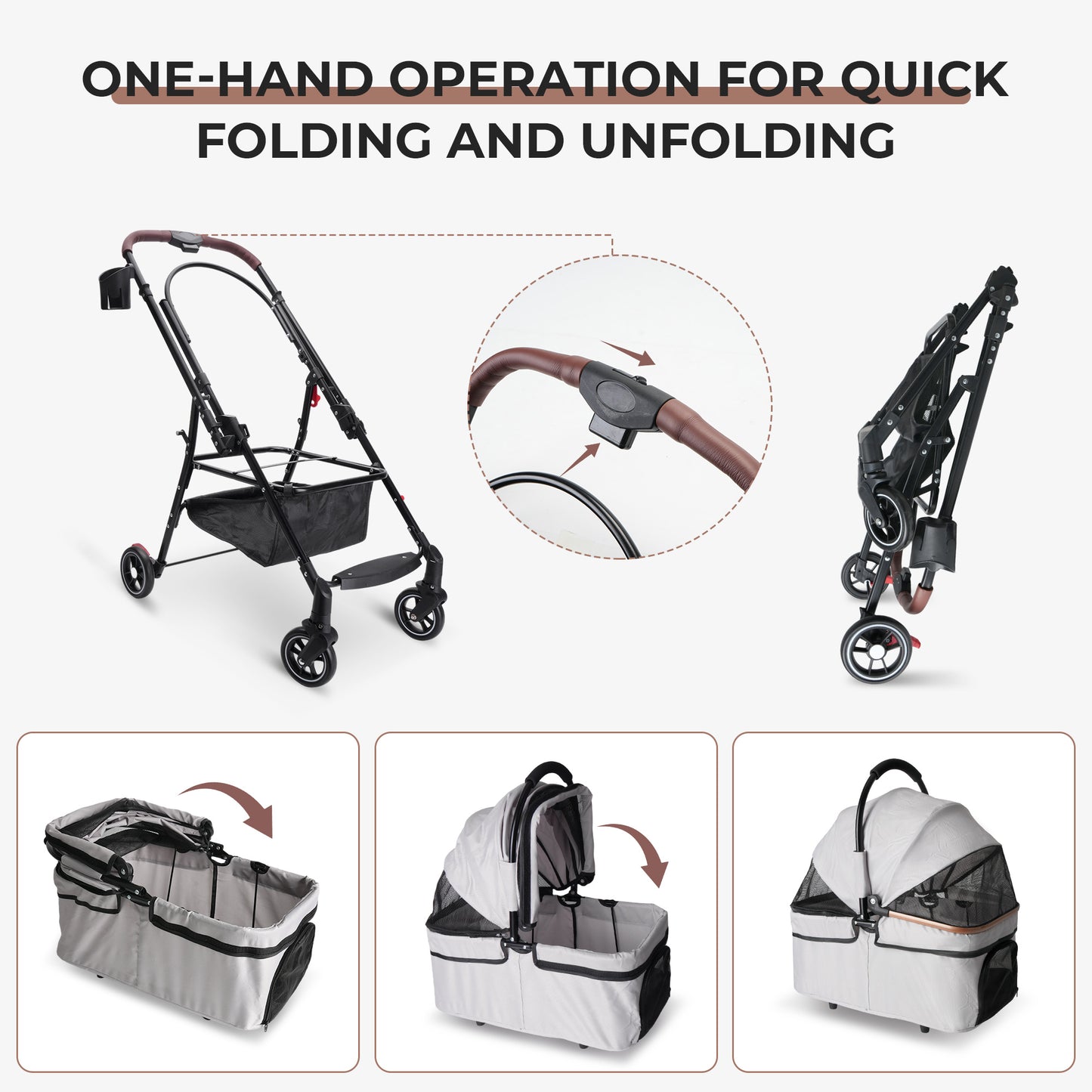 4-wheel Foldable Pet Stroller For Small Dogs Cats 360 Rotating