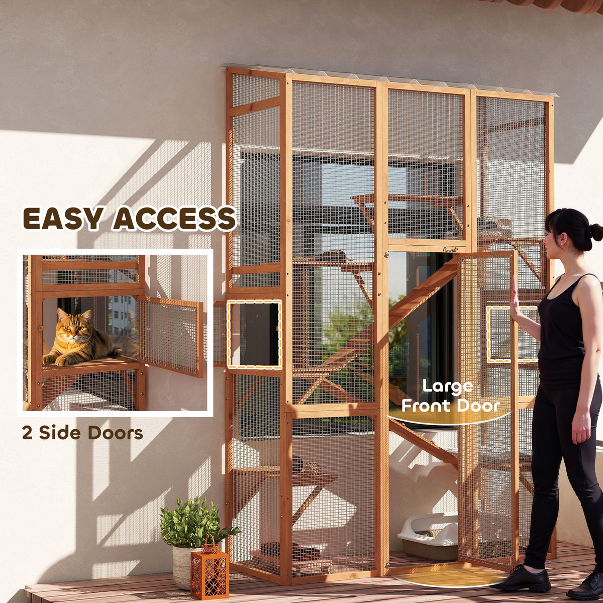 Outdoor Catio Cat Enclosure Large Wooden House With 6 Jumping
