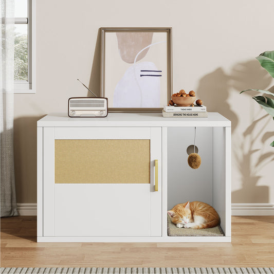 Cat Litter Box Cabinet Multifunctional White Modern House Washroom