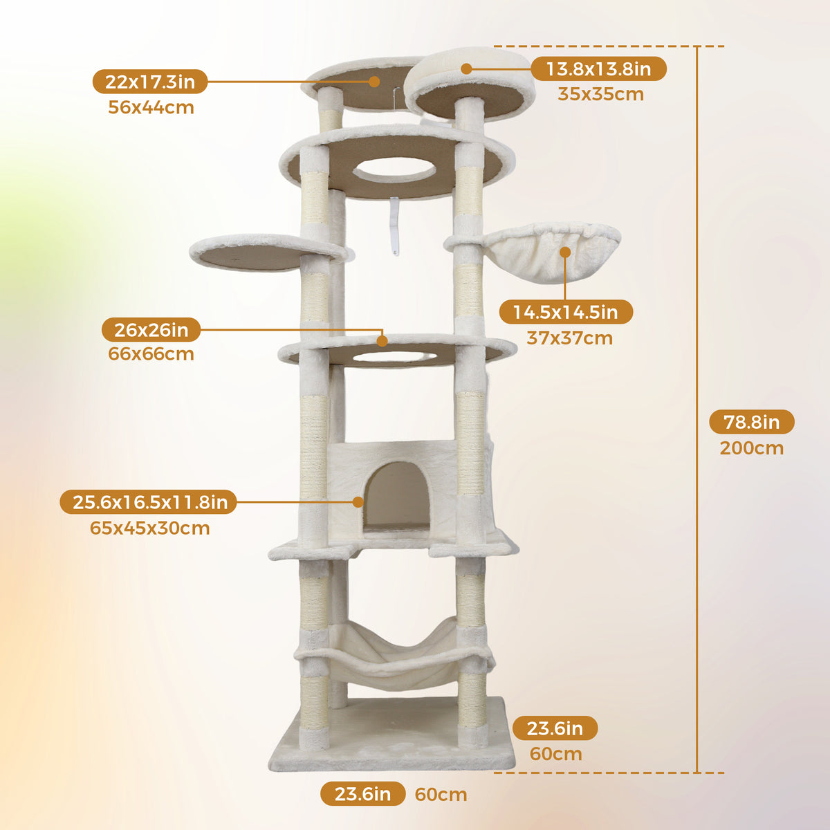 78 In Beige Cat Tree Tower With Large Condo Sisal Scratching Post