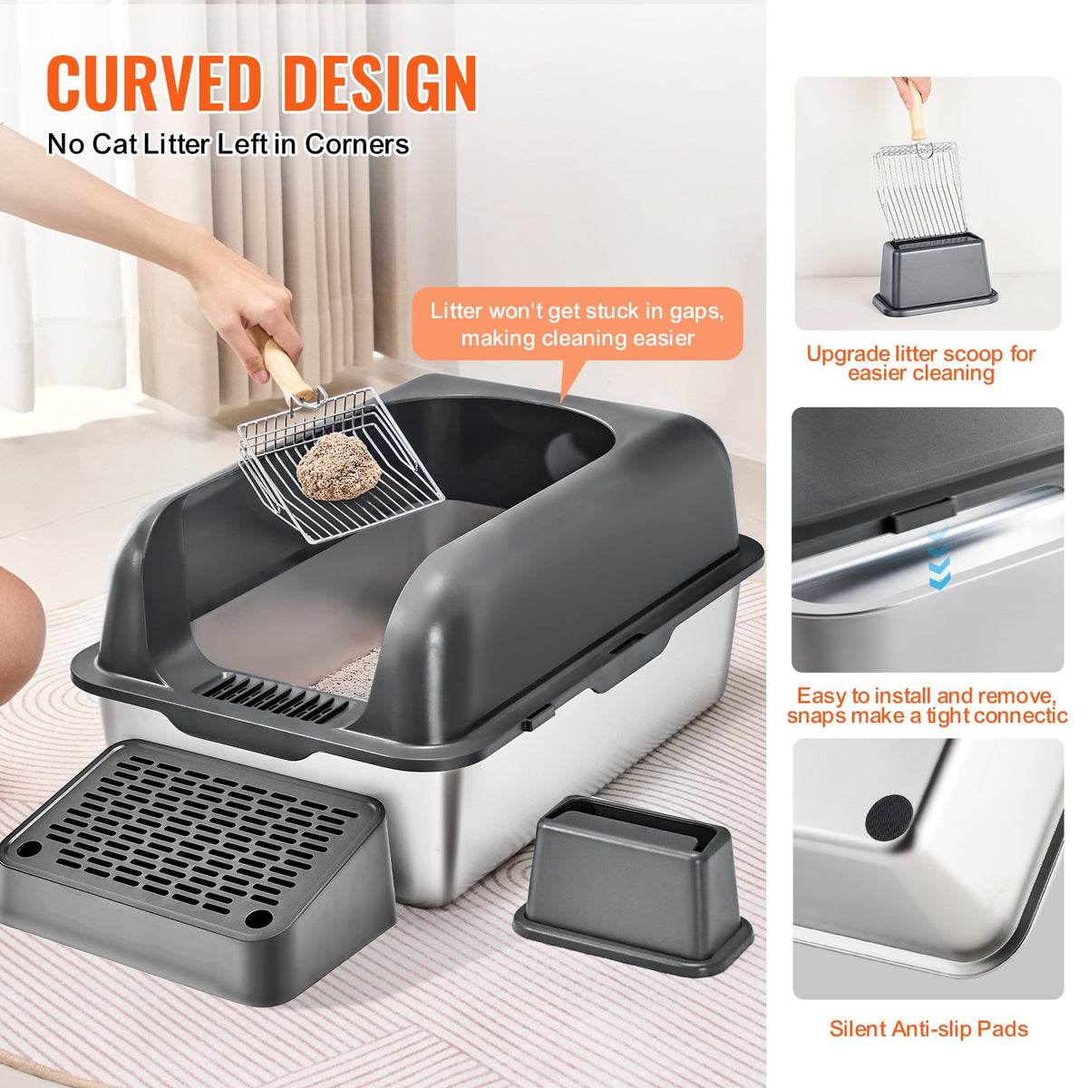 6 In Deep Cat Litter Box Odor-free With Filtering Foot Board