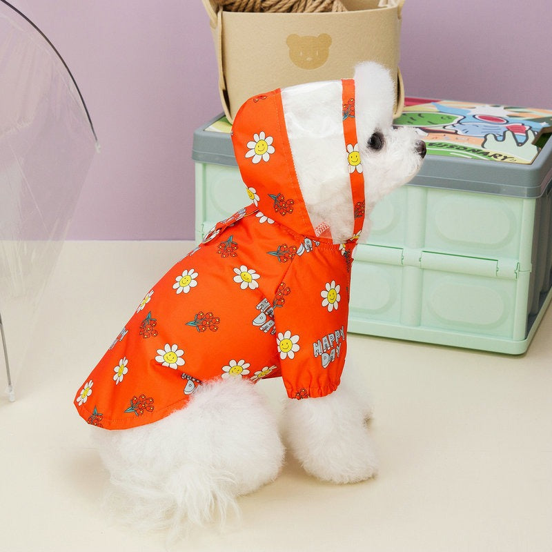 Dog Raincoat Pet Clothing Two Feet With Pull Ring Traction