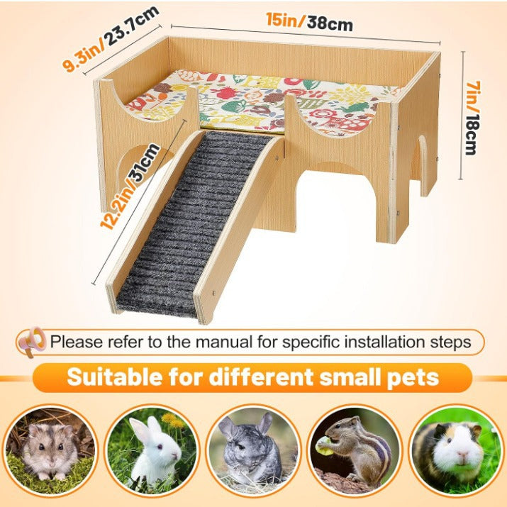 Wooden Guinea Pig House Hamster Hideout Toy