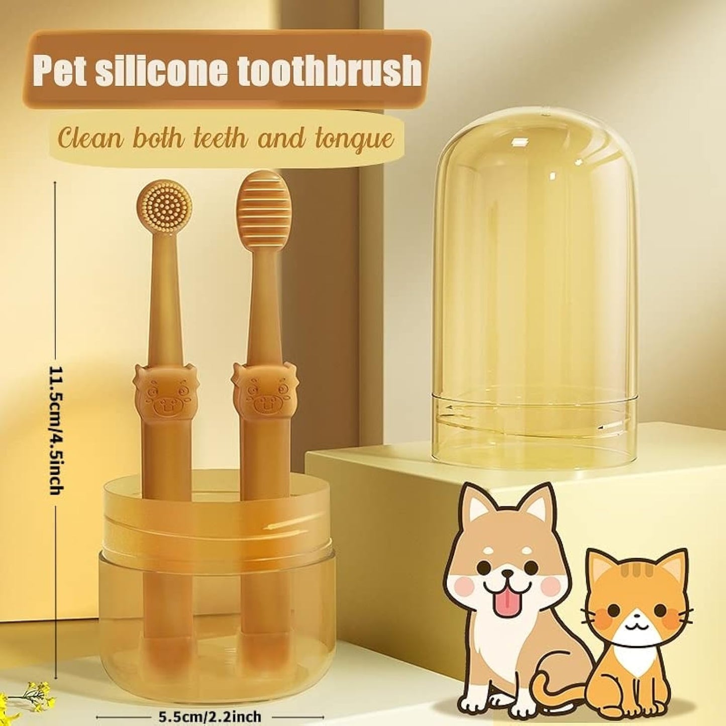 360 Angle Dog Toothbrush With Tongue Cleaning Brush Silicone Pet