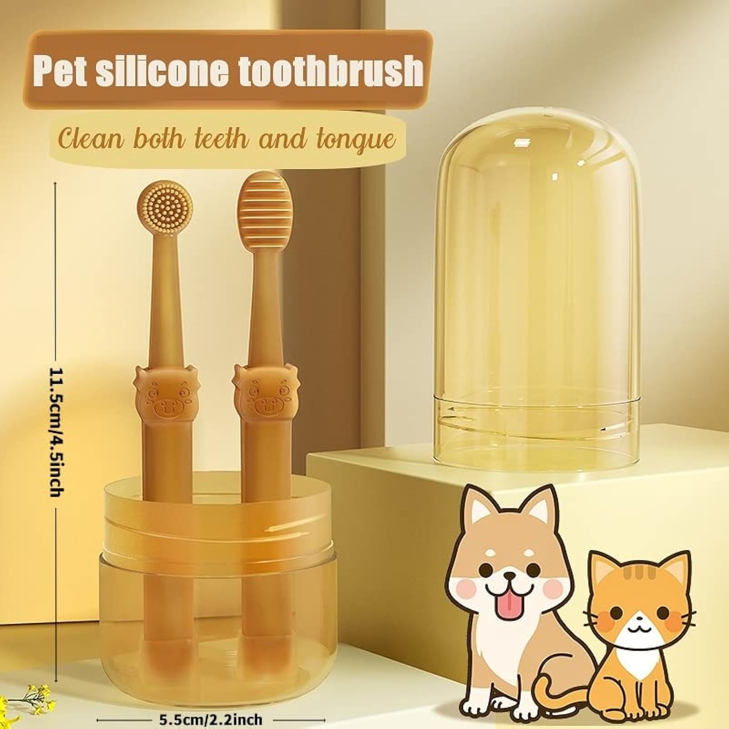 360 Angle Dog Toothbrush With Tongue Cleaning Brush Silicone Pet