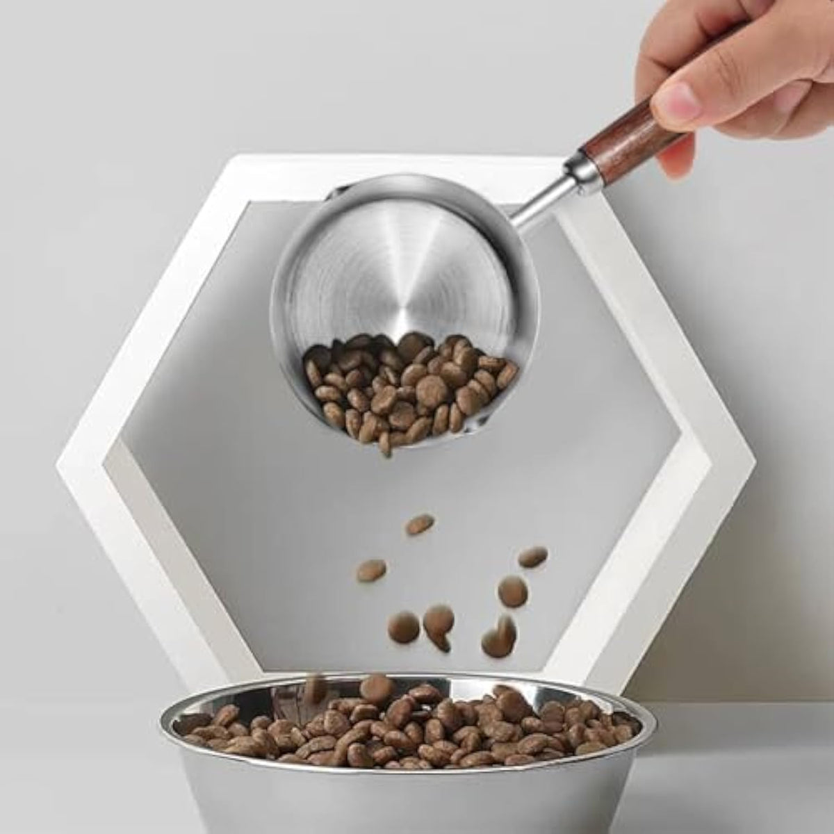 Dog Food Scoop 304 Stainless Steel Pet Measuring Cup With Wooden