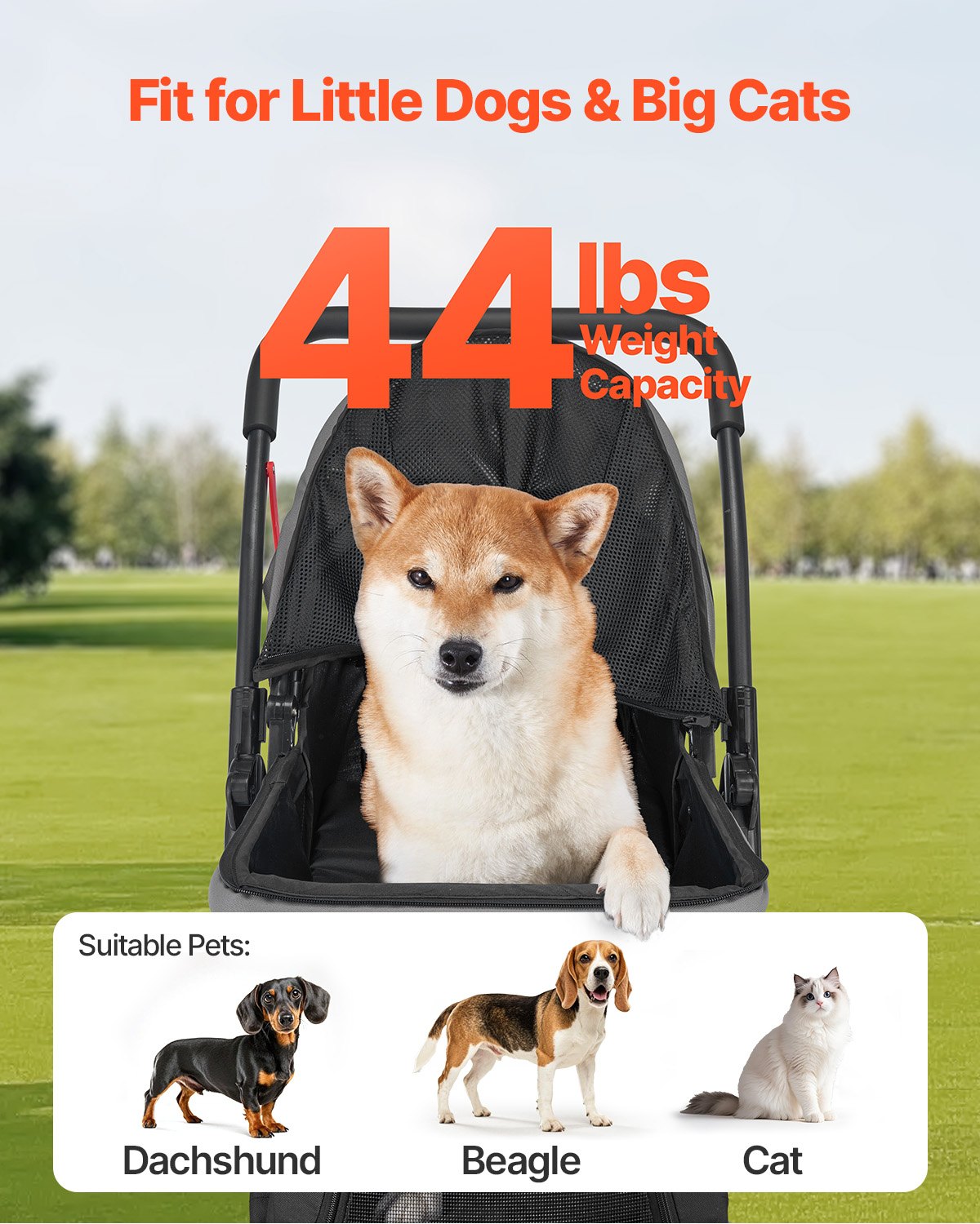 Pet Stroller Foldable 4 Wheels Travel Dog Reversible Handle Up To