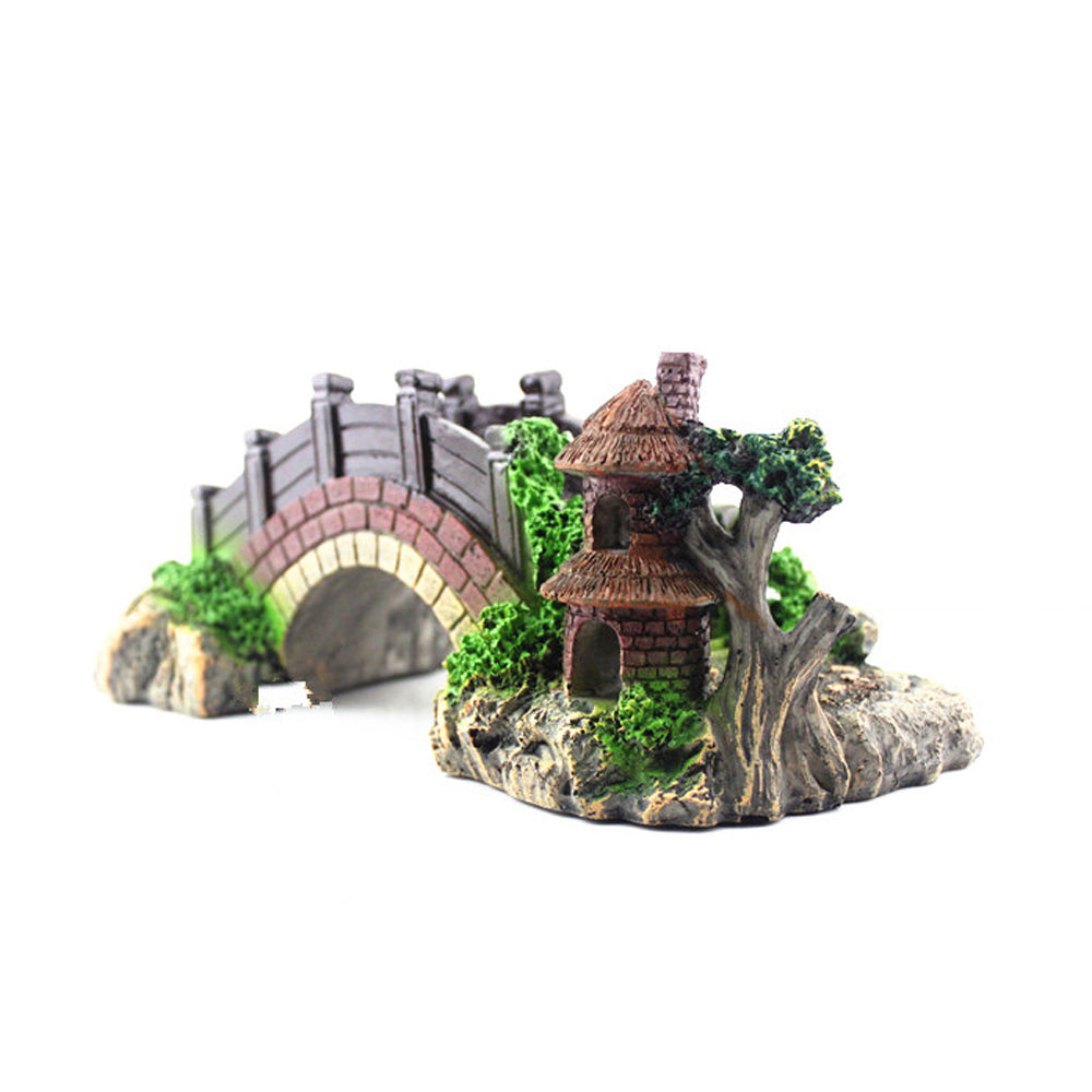 Resin Bridge Arch Black Red Fish Tank Landscaping Decoration