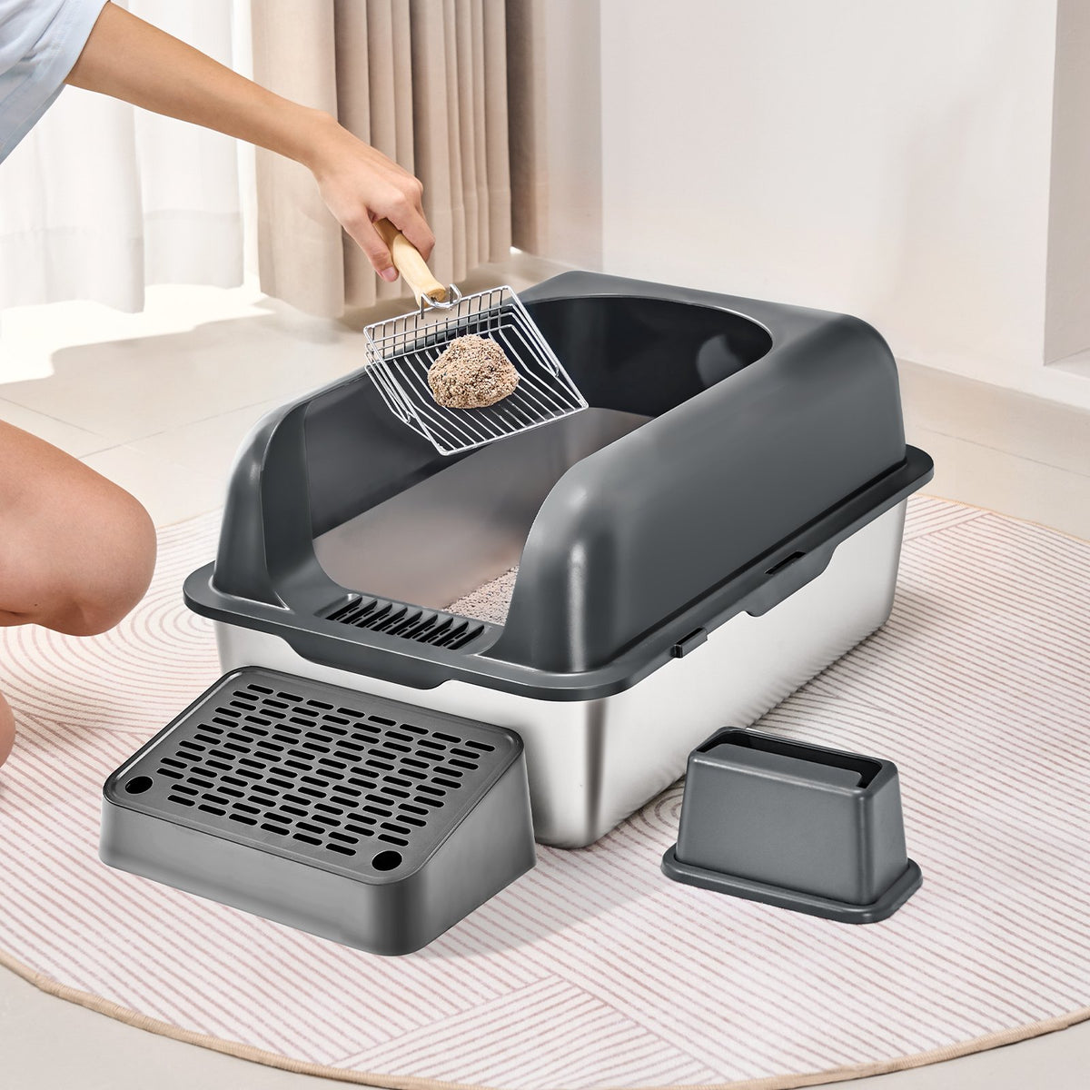 6 In Deep Cat Litter Box Odor-free With Filtering Foot Board