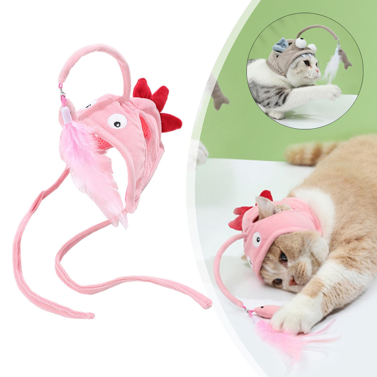 New Head Wearing Feather Funny Cat Stick Toy Gray Big Eye Pet Toys