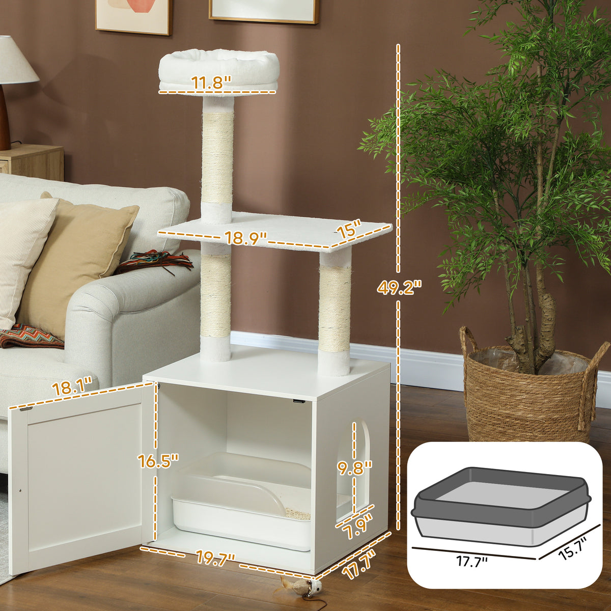 Cat Tree With Litter Box Enclosure Scratching Posts Bed Climbing