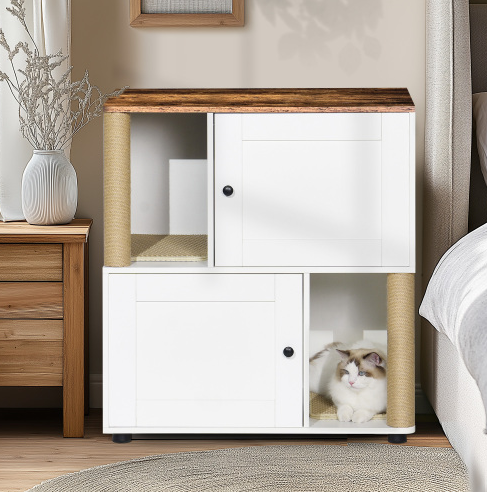 Double Cat Litter Box Enclouse Enclosure For 2 Cats Cabinet With