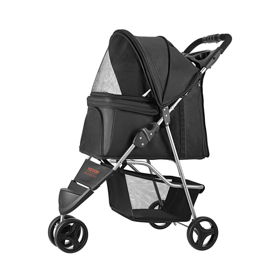 Pet Stroller Foldable 3 Wheels Dog With Brake Up To 35lbs Travel