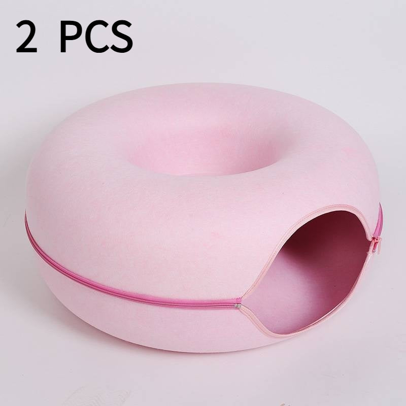 Donut Cat Tunnel Bed Pets House Natural Felt Pet Cave Interactive