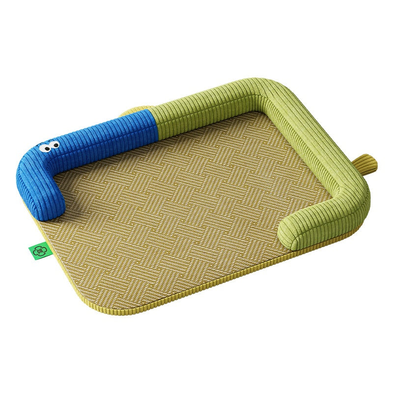 Pet Cooling Mat Rattan Weave Non-slip Cushion Color-block Neck