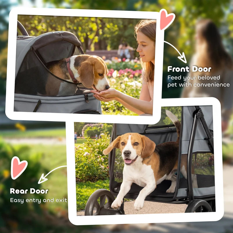 3 Wheel Pet Stroller With Easy One-click Quick Fold Mesh Window