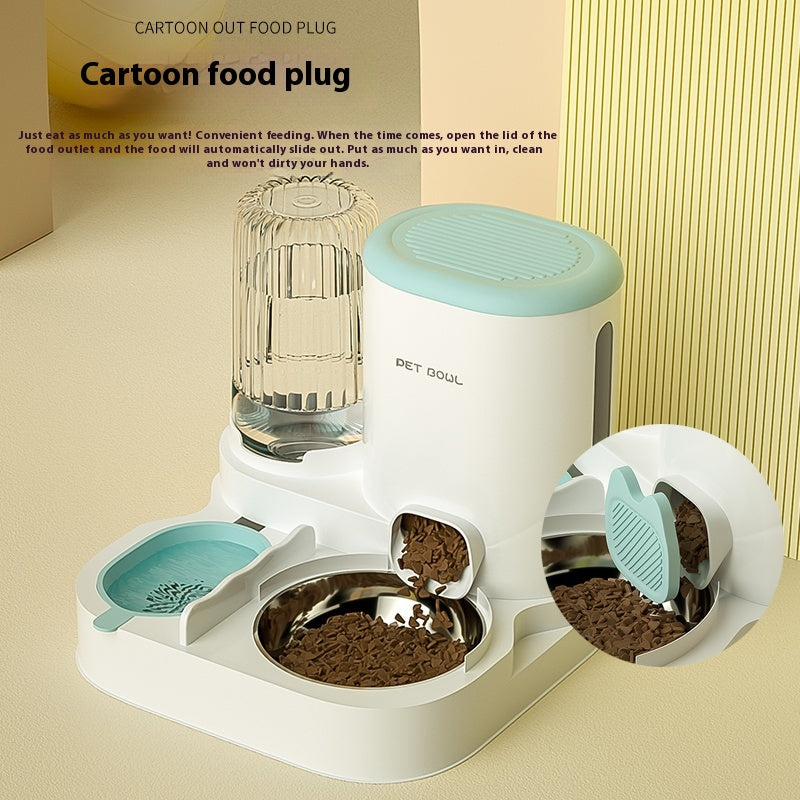Cat Bowl Automatic Feeding Water Fountain Integrated Double