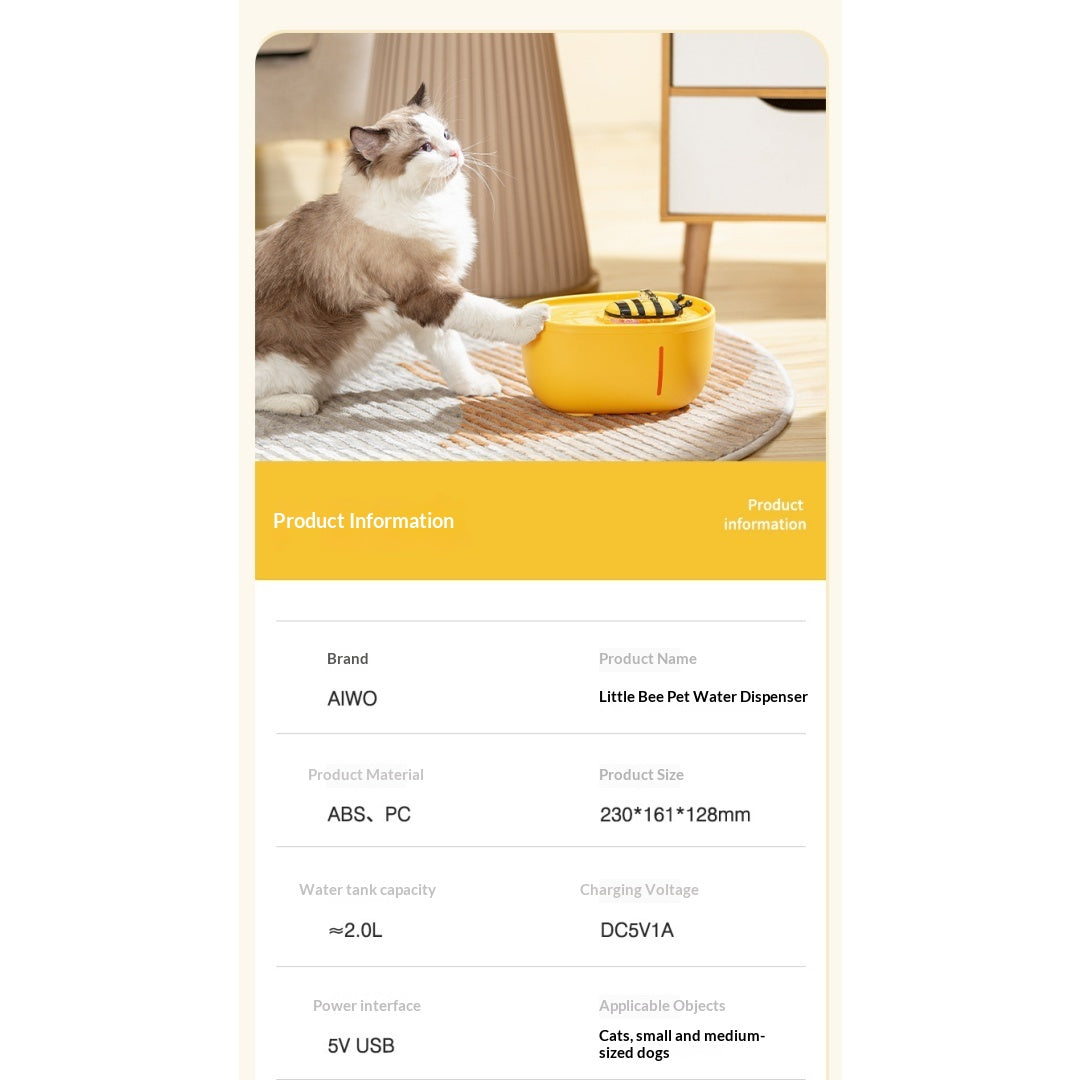 Automatic Pet Water Fountain With Filter Little Bee Style Flowing