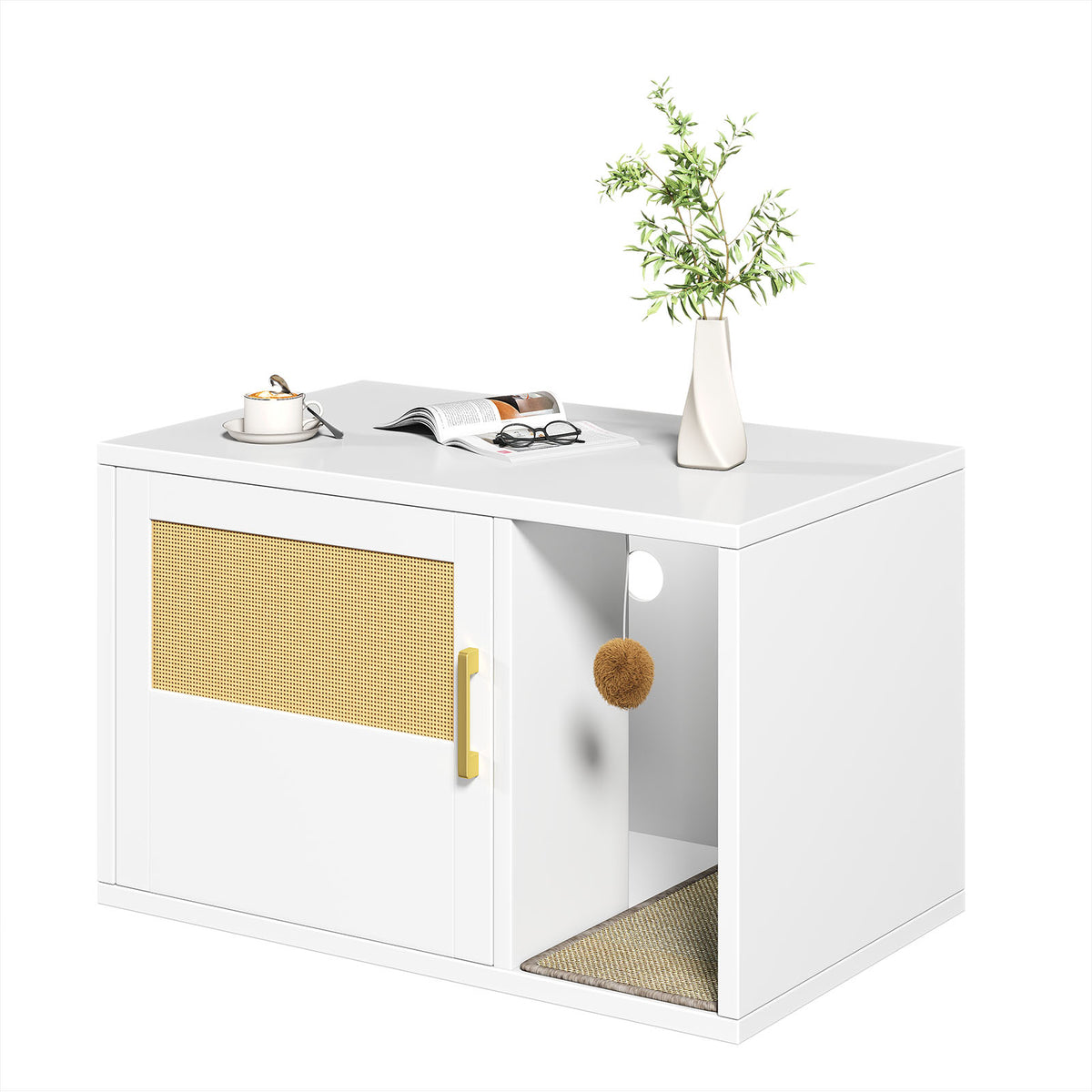Cat Litter Box Cabinet Multifunctional White Modern House Washroom