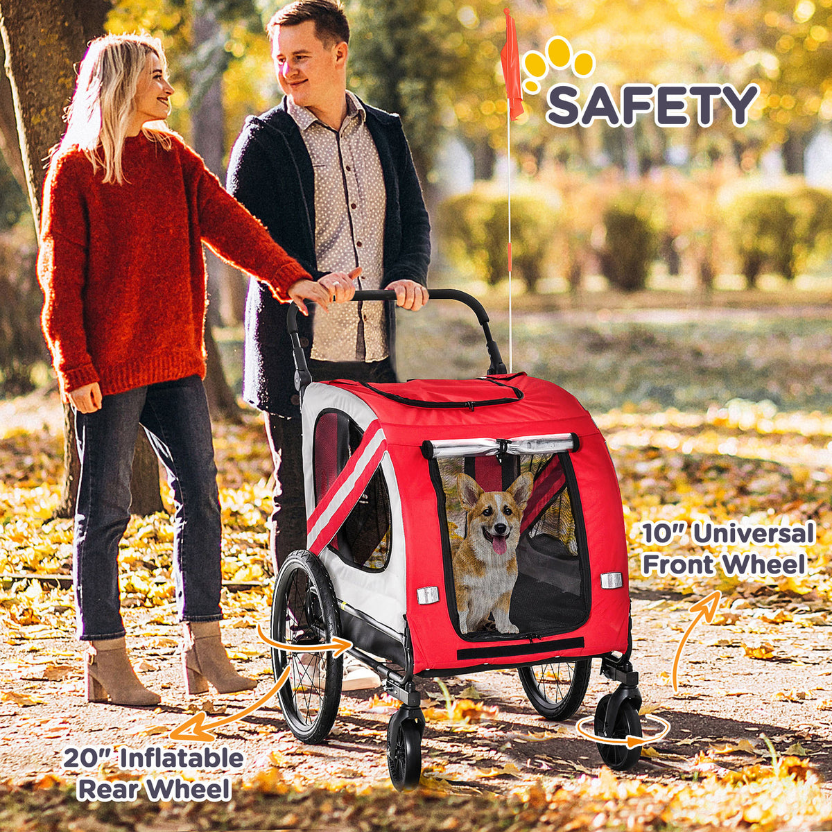 2-in-1 Pet Bike Trailer For Small Medium Dogs Road-visibility Dog