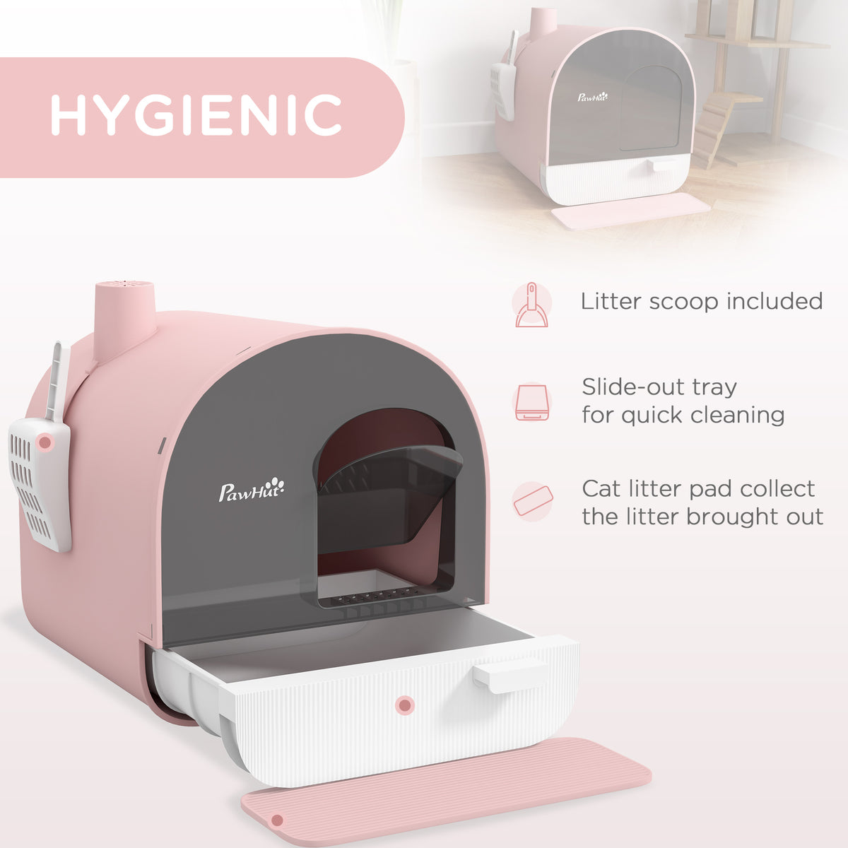 Cat Litter Box With Lid With Scoop And Filter Pink
