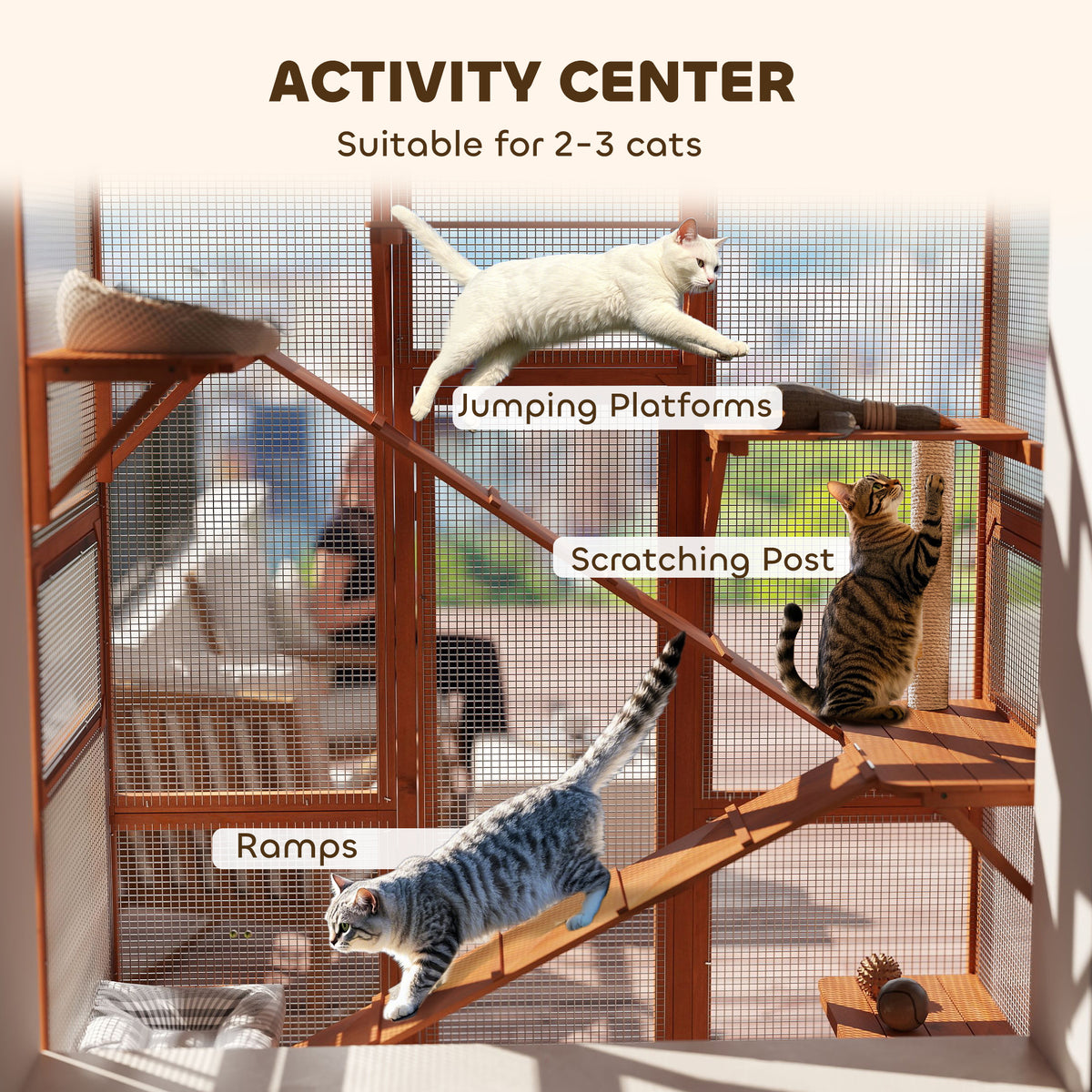 Outdoor Catio Cat Enclosure Large Wooden House With 6 Jumping