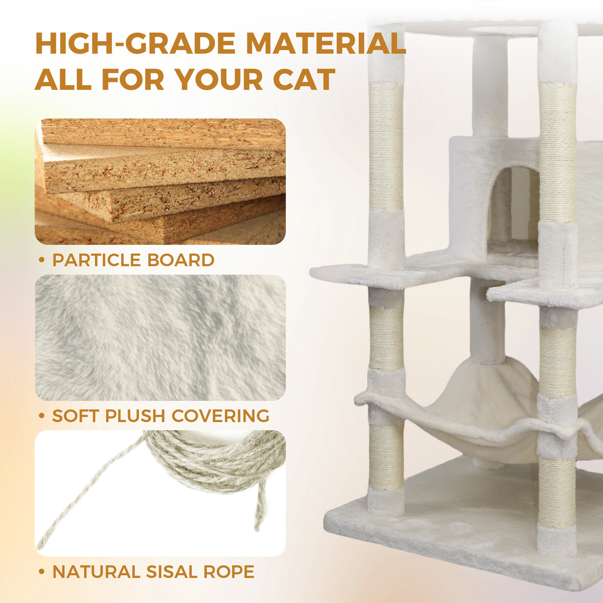 78 In Beige Cat Tree Tower With Large Condo Sisal Scratching Post