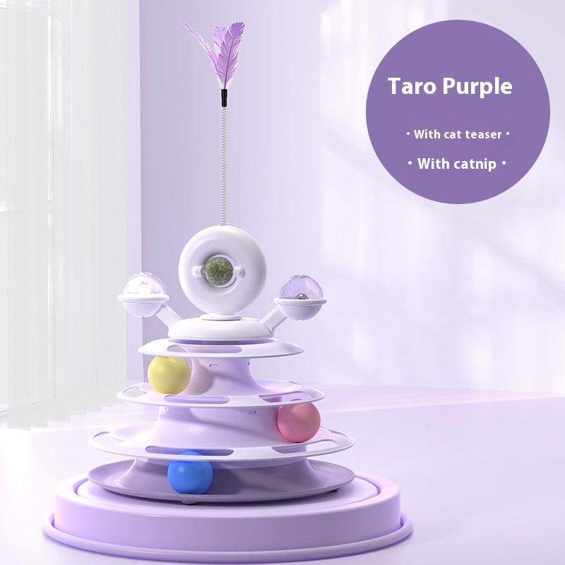 4 Levels Cat Toy Tower Turntable Roller Balls Toys Interactive