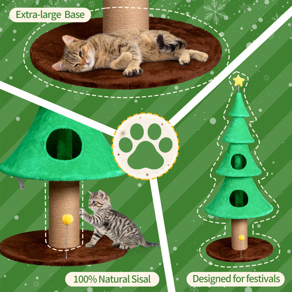 59in Large Tall Christmas Tree Cat Tower With 2 Condos Scratching
