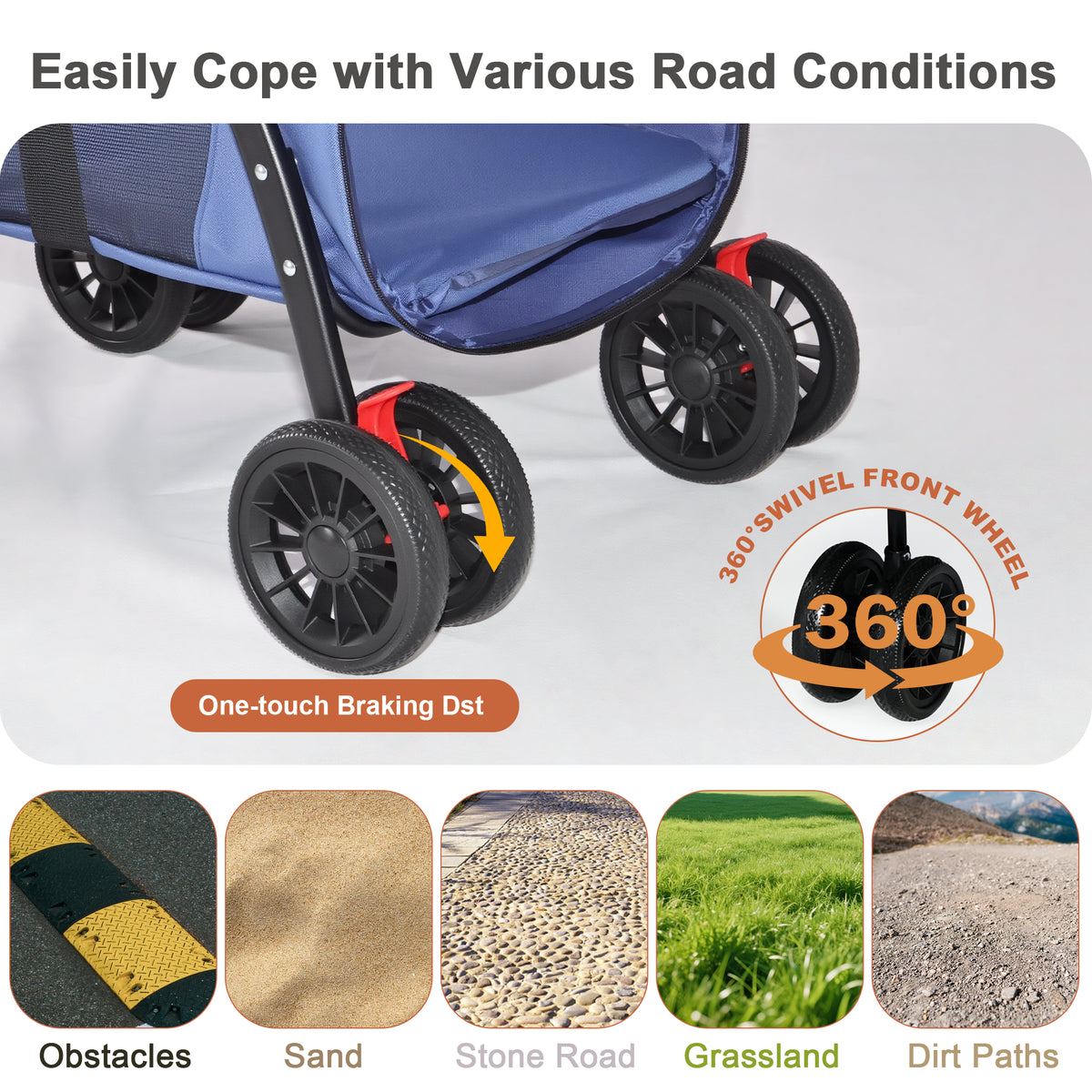 Pet Stroller Foldable 4-wheel Design Breathable Mesh Dog Cat With