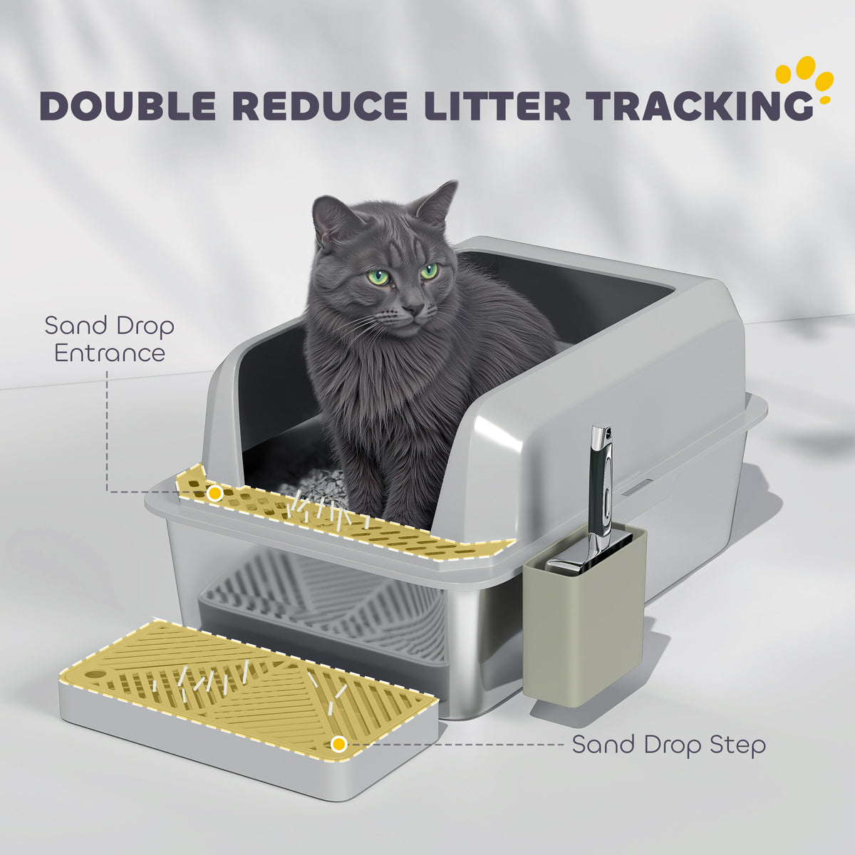 Stainless Steel Litter Box With Metal Scoop Holder High Sided