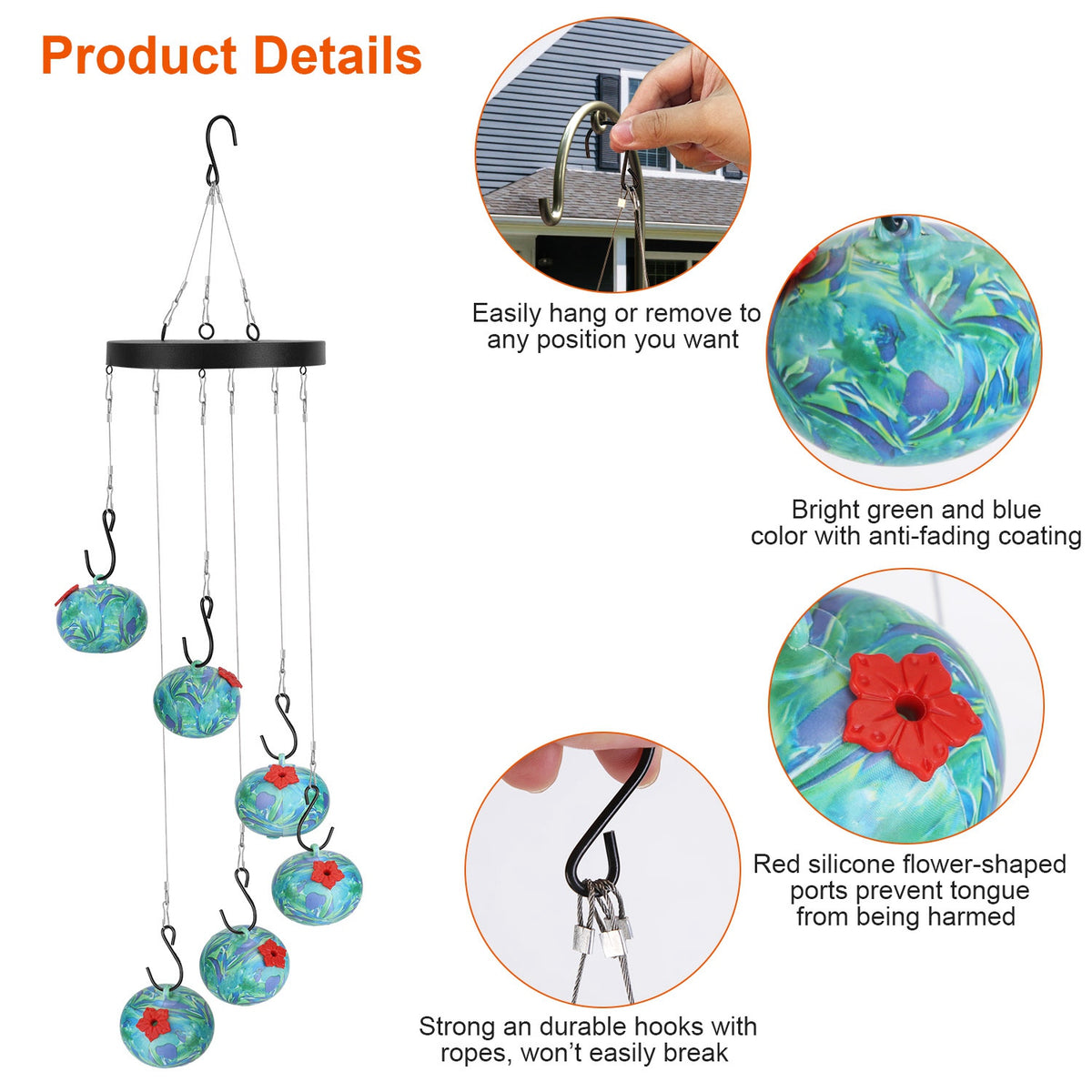 1pc Wind Chimes Humming Bird Feeder Ant And Bee Proof Outdoor