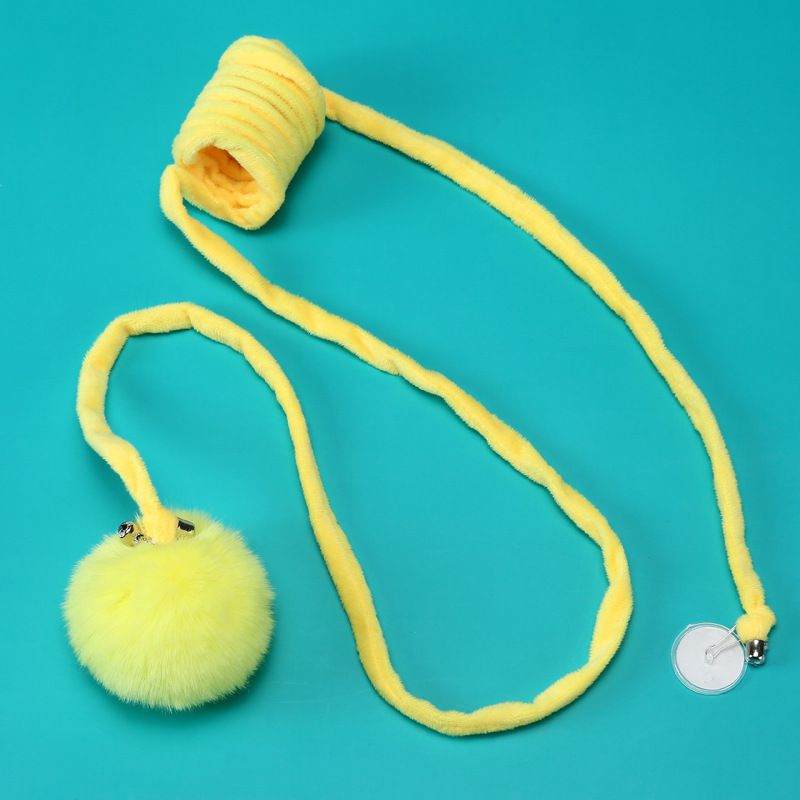 Cat Toy Suction Cup Spring Rabbit Fur Ball Retractable Elastic Rope